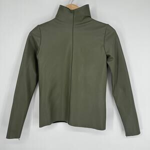 8 by YOOX Faux Leather Turtleneck Top Long Sleeve Mock Neck Blouse Shirt Green